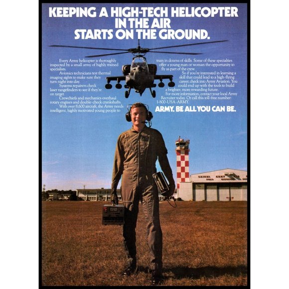1986 US Army Recruiter Recruiting Vintage Print Ad Helicopter Chopper Wall Art - Picture 1 of 1